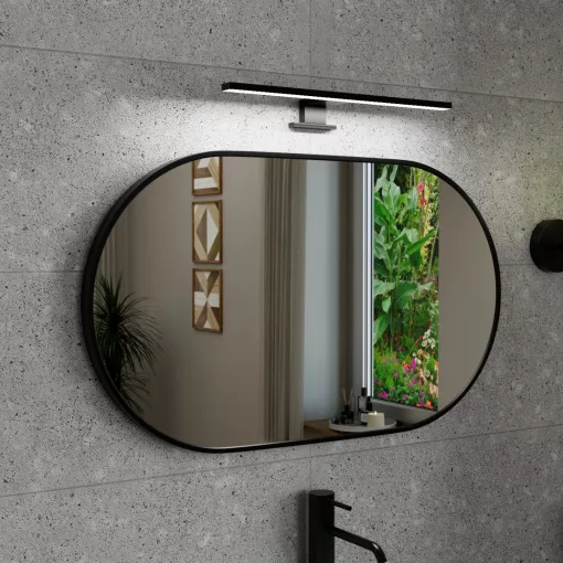 HD Kylie Black 76x45 cm széles fürdőszobai ovális fali tükör, fekete színű alumínium kerettel és LED lámpával