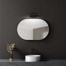 HD Kylie Black 90 cm széles fürdőszobai ovális fali tükör, fekete színű alumínium kerettel és LED lámpával