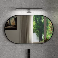 HD Kylie Black 76x45 cm széles fürdőszobai ovális fali tükör, fekete színű alumínium kerettel és LED lámpával