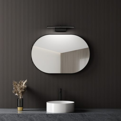 HD Kylie Black 90 cm széles fürdőszobai ovális fali tükör, fekete színű alumínium kerettel és LED lámpával