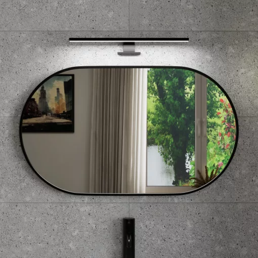 HD Kylie Black 76x45 cm széles fürdőszobai ovális fali tükör, fekete színű alumínium kerettel és LED lámpával