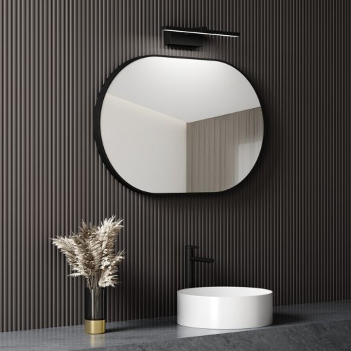 HD Kylie Black 90 cm széles fürdőszobai ovális fali tükör, fekete színű alumínium kerettel és LED lámpával
