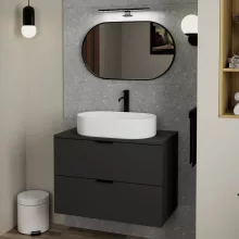 HD Kylie Black 76x45 cm széles fürdőszobai ovális fali tükör, fekete színű alumínium kerettel és LED lámpával