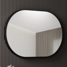 HD Kylie Black 90 cm széles fürdőszobai ovális fali tükör, fekete színű alumínium kerettel