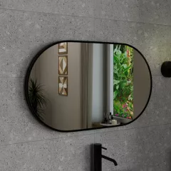   HD Kylie Black 76x45 cm széles fürdőszobai ovális fali tükör, fekete színű alumínium kerettel