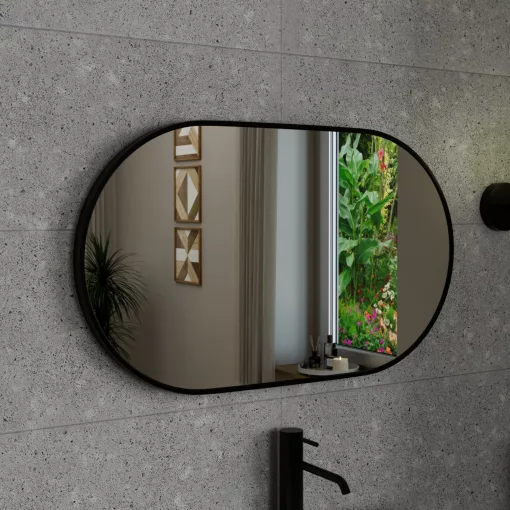 HD Kylie Black 76x45 cm széles fürdőszobai ovális fali tükör, fekete színű alumínium kerettel