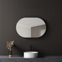 HD Kylie Black 90 cm széles fürdőszobai ovális fali tükör, fekete színű alumínium kerettel