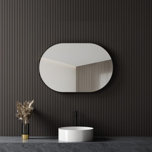 HD Kylie Black 90 cm széles fürdőszobai ovális fali tükör, fekete színű alumínium kerettel
