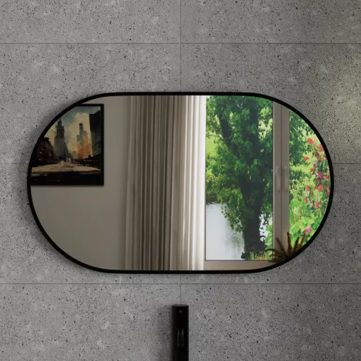 HD Kylie Black 76x45 cm széles fürdőszobai ovális fali tükör, fekete színű alumínium kerettel