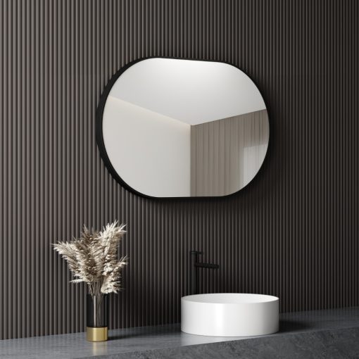 HD Kylie Black 90 cm széles fürdőszobai ovális fali tükör, fekete színű alumínium kerettel