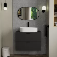HD Kylie Black 76x45 cm széles fürdőszobai ovális fali tükör, fekete színű alumínium kerettel