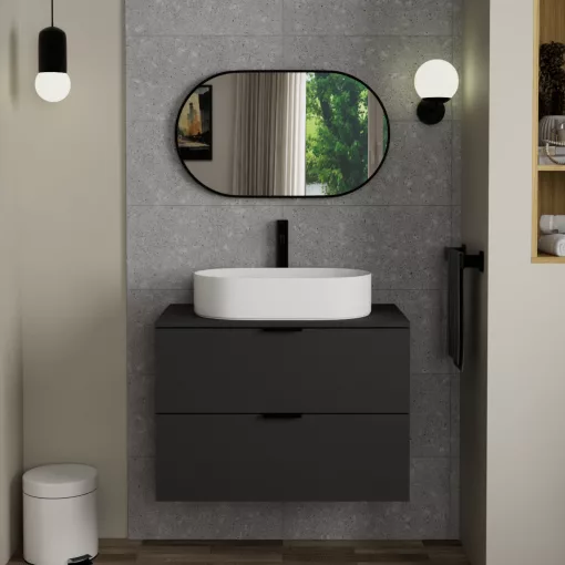 HD Kylie Black 76x45 cm széles fürdőszobai ovális fali tükör, fekete színű alumínium kerettel