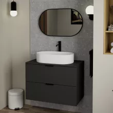 HD Kylie Black 76x45 cm széles fürdőszobai ovális fali tükör, fekete színű alumínium kerettel