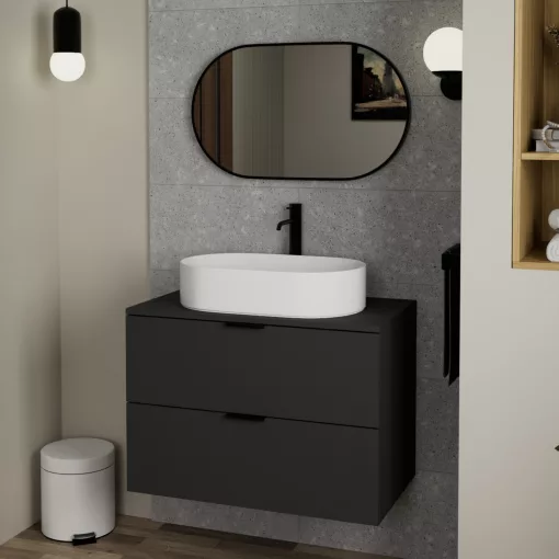 HD Kylie Black 76x45 cm széles fürdőszobai ovális fali tükör, fekete színű alumínium kerettel