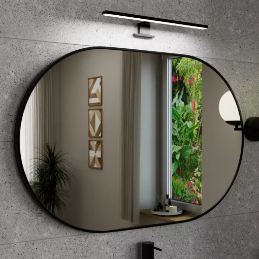 HD Kylie Black 90x60 cm széles fürdőszobai ovális fali tükör, fekete színű alumínium kerettel és LED lámpával