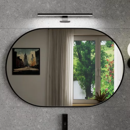 HD Kylie Black 90x60 cm széles fürdőszobai ovális fali tükör, fekete színű alumínium kerettel és LED lámpával