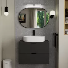 HD Kylie Black 90x60 cm széles fürdőszobai ovális fali tükör, fekete színű alumínium kerettel és LED lámpával