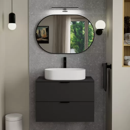 HD Kylie Black 90x60 cm széles fürdőszobai ovális fali tükör, fekete színű alumínium kerettel és LED lámpával
