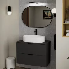 HD Kylie Black 90x60 cm széles fürdőszobai ovális fali tükör, fekete színű alumínium kerettel és LED lámpával