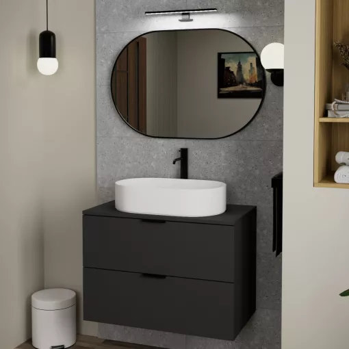 HD Kylie Black 90x60 cm széles fürdőszobai ovális fali tükör, fekete színű alumínium kerettel és LED lámpával