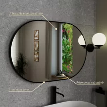 HD Kylie Black 90x60 cm széles fürdőszobai ovális fali tükör, fekete színű alumínium kerettel és LED lámpával