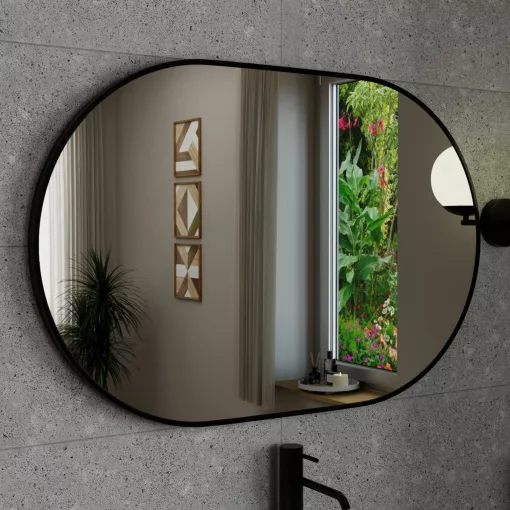 HD Kylie Black 90x60 cm széles fürdőszobai ovális fali tükör, fekete színű alumínium kerettel