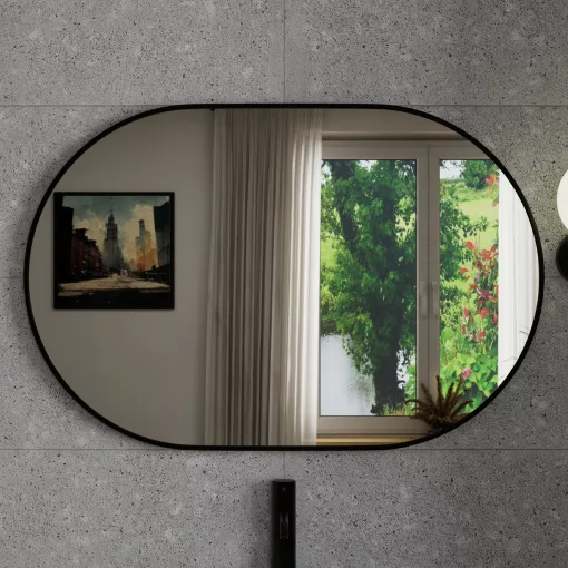 HD Kylie Black 90x60 cm széles fürdőszobai ovális fali tükör, fekete színű alumínium kerettel