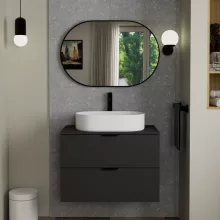 HD Kylie Black 90x60 cm széles fürdőszobai ovális fali tükör, fekete színű alumínium kerettel