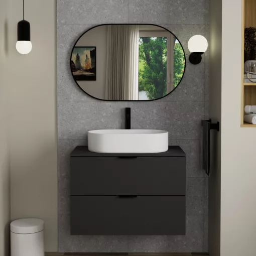 HD Kylie Black 90x60 cm széles fürdőszobai ovális fali tükör, fekete színű alumínium kerettel