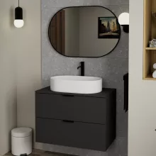 HD Kylie Black 90x60 cm széles fürdőszobai ovális fali tükör, fekete színű alumínium kerettel