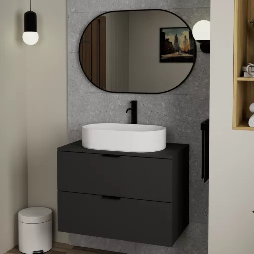 HD Kylie Black 90x60 cm széles fürdőszobai ovális fali tükör, fekete színű alumínium kerettel