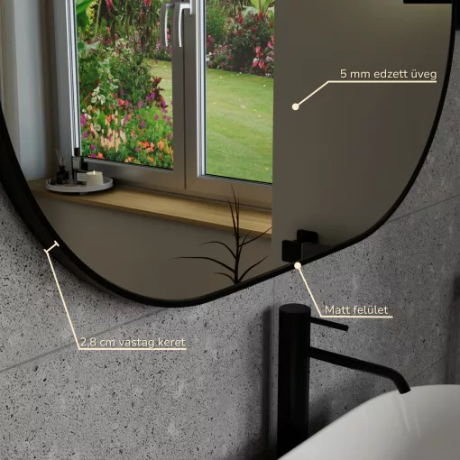 HD Kylie Black 90x60 cm széles fürdőszobai ovális fali tükör, fekete színű alumínium kerettel