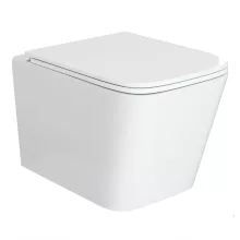 HD River Glossy White perem nélküli mély öblítésű szögletes fali WC slim "D" tetővel és fényes króm zsanérral