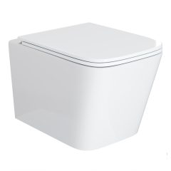   HD River Glossy White perem nélküli mély öblítésű szögletes fali WC slim "D" tetővel és fényes króm zsanérral