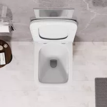 HD River Glossy White perem nélküli mély öblítésű szögletes fali WC slim "D" tetővel és fényes króm zsanérral