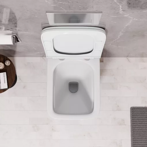 HD River Glossy White perem nélküli mély öblítésű szögletes fali WC slim "D" tetővel és fényes króm zsanérral