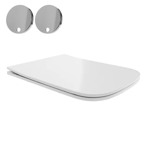 HD River Glossy White perem nélküli mély öblítésű szögletes fali WC slim "D" tetővel és fényes króm zsanérral