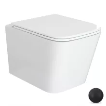 HD River Glossy White perem nélküli mély öblítésű szögletes fali WC slim "D" tetővel és matt fekete zsanérral