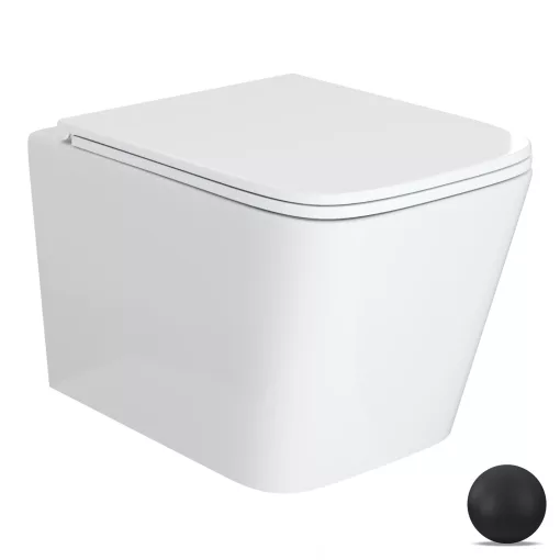 HD River Glossy White perem nélküli mély öblítésű szögletes fali WC slim "D" tetővel és matt fekete zsanérral