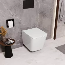 HD River Glossy White perem nélküli mély öblítésű szögletes fali WC slim "D" tetővel és matt fekete zsanérral