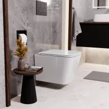 HD River Glossy White perem nélküli mély öblítésű szögletes fali WC slim "D" tetővel és matt fekete zsanérral