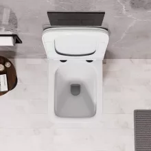HD River Glossy White perem nélküli mély öblítésű szögletes fali WC slim "D" tetővel és matt fekete zsanérral