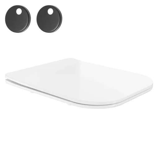 HD River Glossy White perem nélküli mély öblítésű szögletes fali WC slim "D" tetővel és matt fekete zsanérral
