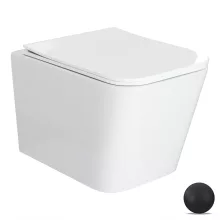 HD River Glossy White perem nélküli mély öblítésű szögletes fali WC slim "S" tetővel és matt fekete zsanérral