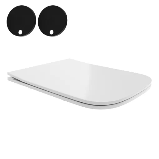 HD River Glossy White perem nélküli mély öblítésű szögletes fali WC slim "S" tetővel és matt fekete zsanérral