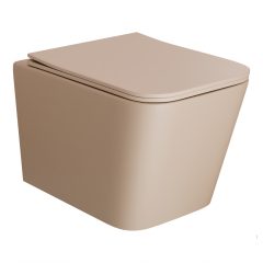   HD River Matt Cappucino perem nélküli mély öblítésű szögletes fali WC slim "S" tetővel és fényes króm zsanérral