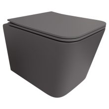 HD River Matt Antracit perem nélküli mély öblítésű szögletes fali WC slim "S" tetővel és fényes króm zsanérral