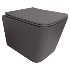   HD River Matt Antracit perem nélküli mély öblítésű szögletes fali WC slim "S" tetővel és fényes króm zsanérral
