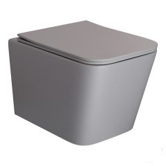   HD River Matt Grey perem nélküli mély öblítésű szögletes fali WC slim "S" tetővel és fényes króm zsanérral