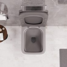 HD River Matt Grey perem nélküli mély öblítésű szögletes fali WC slim "S" tetővel és fényes króm zsanérral